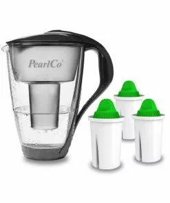 Pearlco Glas-Wasserfilter Anthrazit Inkl. 3 Alkaline Filterkartuschen