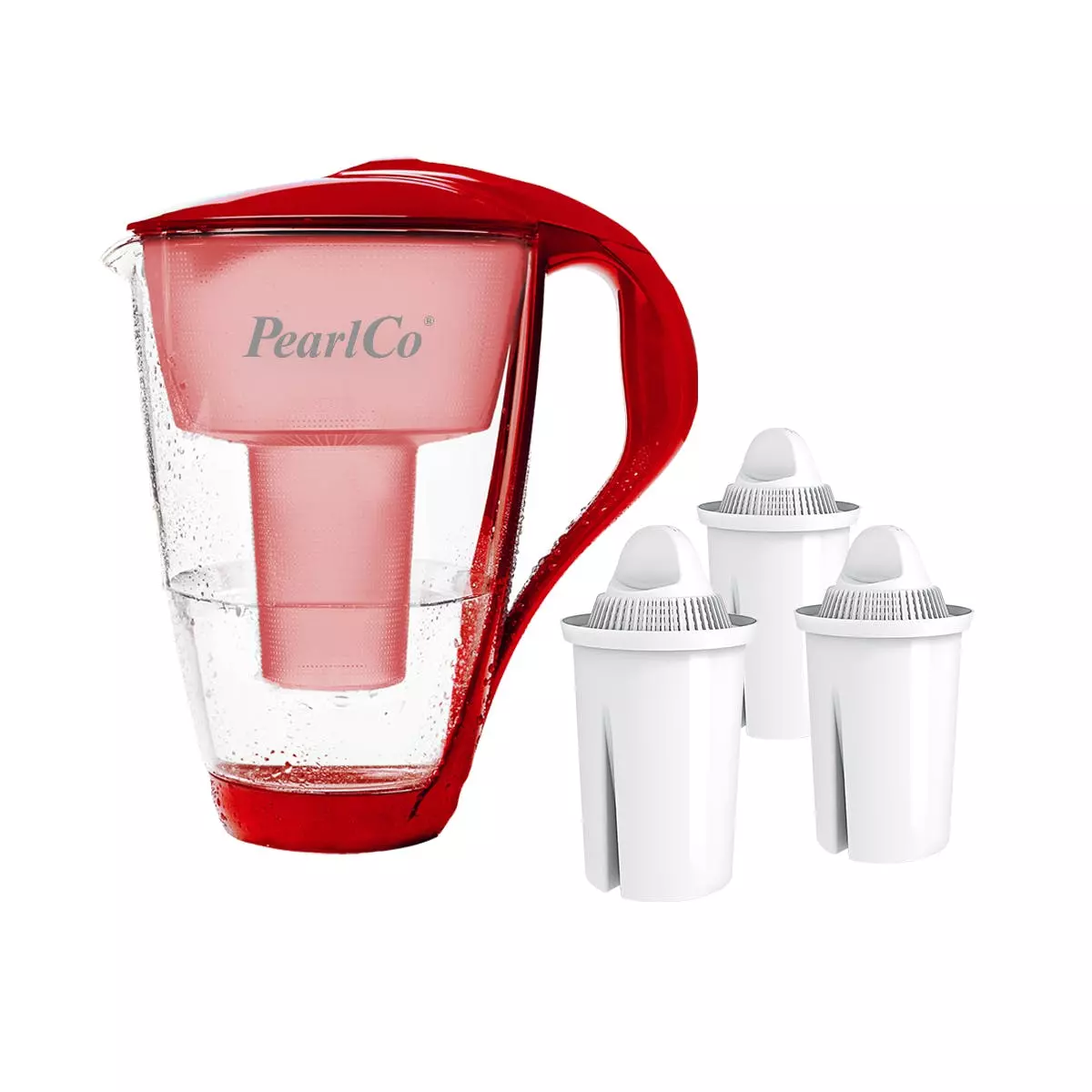 Pearlco Glas-Wasserfilter Rot Inkl. 3 Universal Filterkartuschen