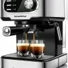 Null Espressomaschine 15 Bar Für Cappuccino, Latte Macchiato, Espresso, Mit Abnehmbarem Wassertank, Milchdampfdüse, 2-Tassen-Funktion, Edelstahl, 850 W