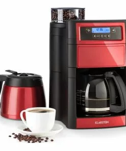 Klarstein Aromatica II Duo Kaffeemaschine, Integriertes Mahlwerk, 1,25 L, Rot Rot