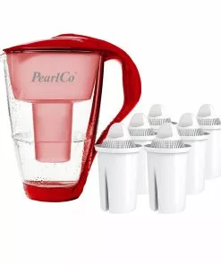 Pearlco Glas-Wasserfilter Rot Inkl. 6 Universal Filterkartuschen