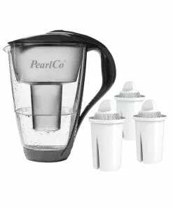 Pearlco Glas-Wasserfilter Anthrazit Inkl. 3 Universal Filterkartuschen