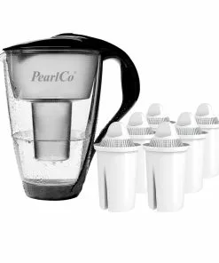 Pearlco Glas-Wasserfilter Schwarz Inkl. 6 Universal Filterkartuschen