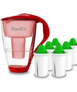 Pearlco Glas-Wasserfilter Rot Inkl. 6 Alkaline Filterkartuschen