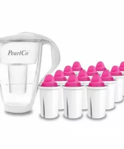 Pearlco Glas-Wasserfilter Weiß Inkl. 12 AquaMag Filterkartuschen