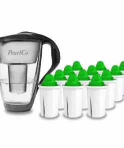 Pearlco Glas-Wasserfilter Anthrazit Inkl. 12 Alkaline Filterkartuschen