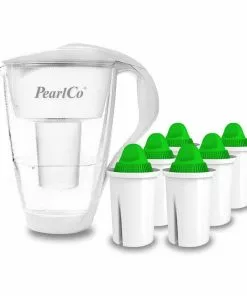 Pearlco Glas-Wasserfilter Weiß Inkl. 6 Alkaline Filterkartuschen