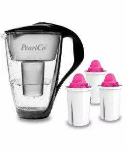 Pearlco Glas-Wasserfilter Schwarz Inkl. 3 AquaMag Filterkartuschen