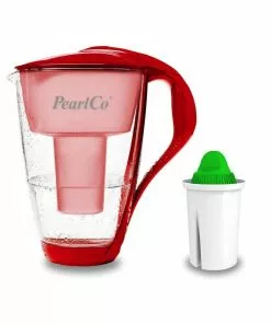 Pearlco Glas-Wasserfilter Rot Inkl. 1 Alkaline Filterkartusche