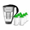 Pearlco Glas-Wasserfilter Schwarz Inkl. 6 Alkaline Filterkartuschen