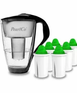 Pearlco Glas-Wasserfilter Schwarz Inkl. 6 Alkaline Filterkartuschen