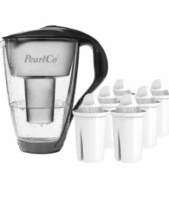 Pearlco Glas-Wasserfilter Anthrazit Inkl. 6 Universal Filterkartuschen