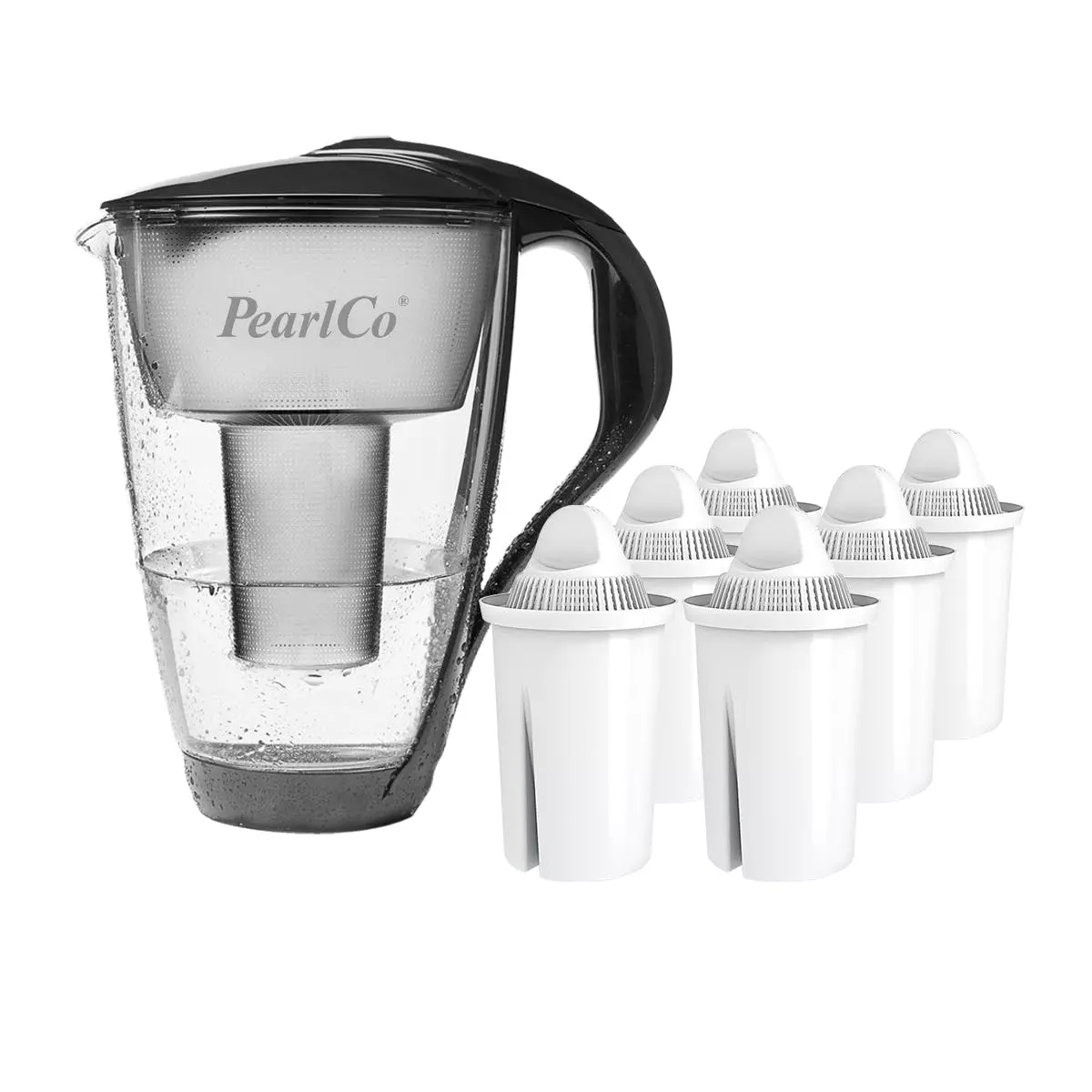 Pearlco Glas-Wasserfilter Schwarz Inkl. 6 Universal Filterkartuschen - Image 5