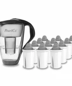 Pearlco Glas-Wasserfilter Anthrazit Inkl. 12 Protect+ Filterkartuschen