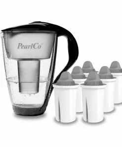 Pearlco Glas-Wasserfilter Schwarz Inkl. 6 Protect+ Filterkartuschen