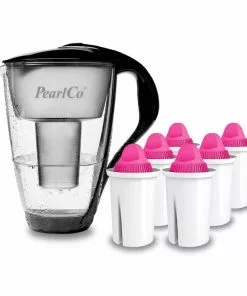 Pearlco Glas-Wasserfilter Schwarz Inkl. 6 AquaMag Filterkartuschen