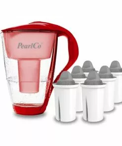 Pearlco Glas-Wasserfilter Rot Inkl. 6 Protect+ Filterkartuschen