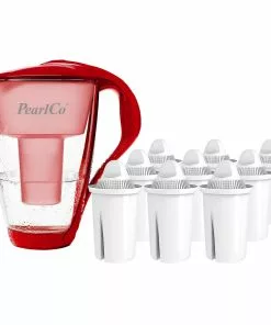 Pearlco Glas-Wasserfilter Rot Inkl. 12 Universal Filterkartuschen