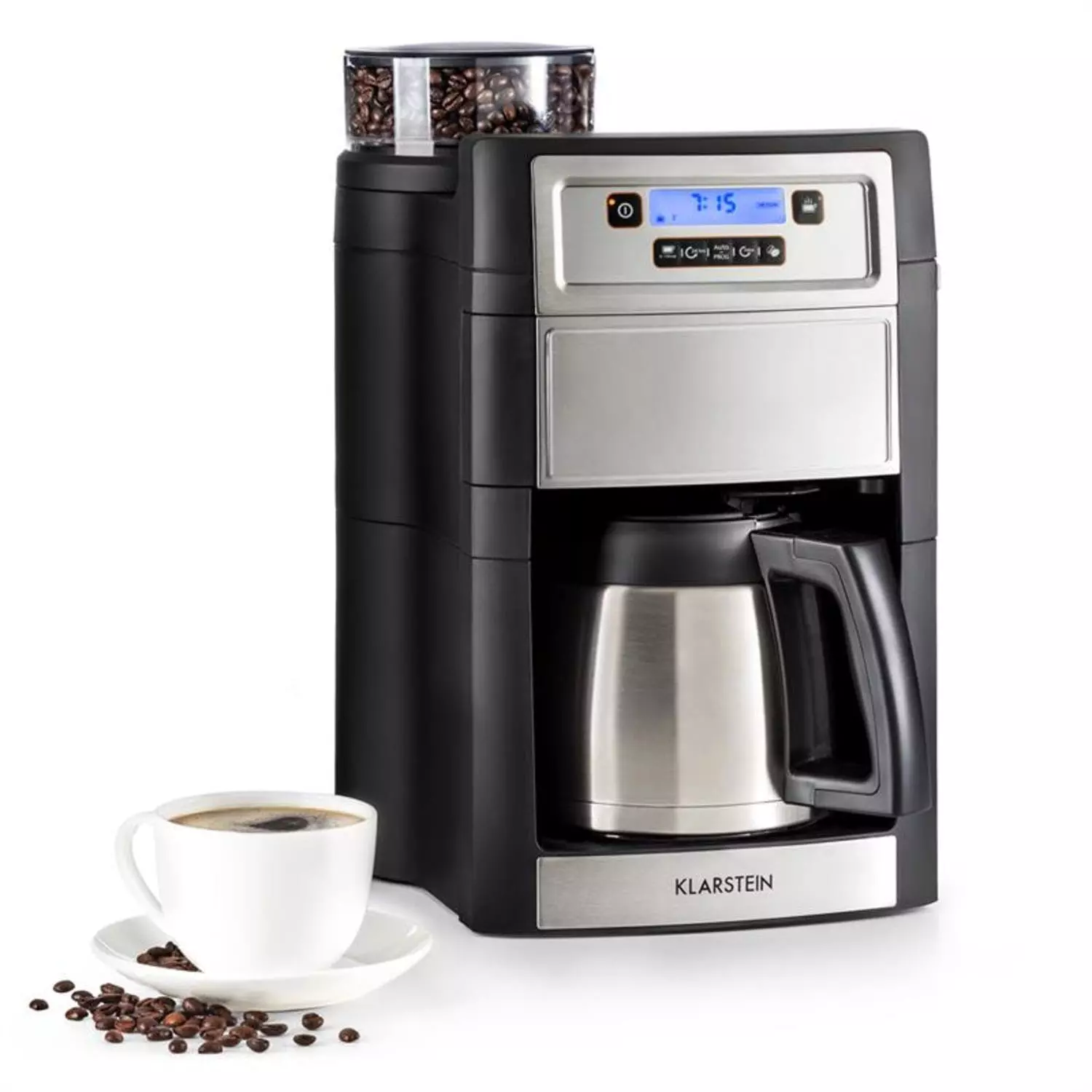 Klarstein Aromatica II Thermo Kaffeemaschine, Mahlwerk, 1,25 L, Silber Silber