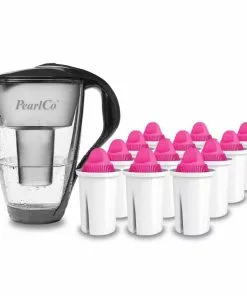 Pearlco Glas-Wasserfilter Anthrazit Inkl. 12 AquaMag Filterkartuschen