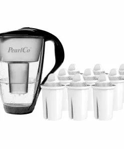 Pearlco Glas-Wasserfilter Schwarz Inkl. 12 Universal Filterkartuschen