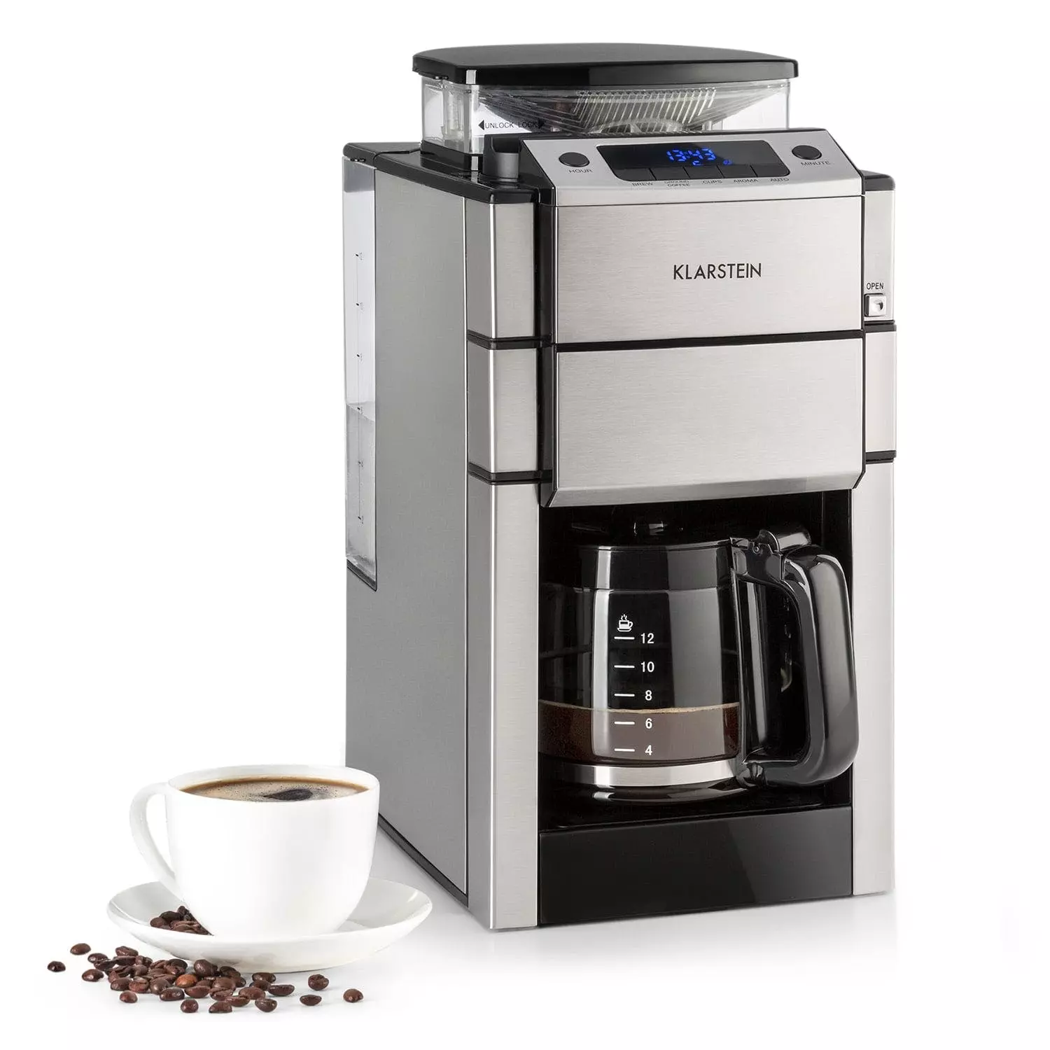 Klarstein Aromatica II Duo Kaffeemaschine, Integriertes Mahlwerk, 1,25 L, Rot Rot - Image 4