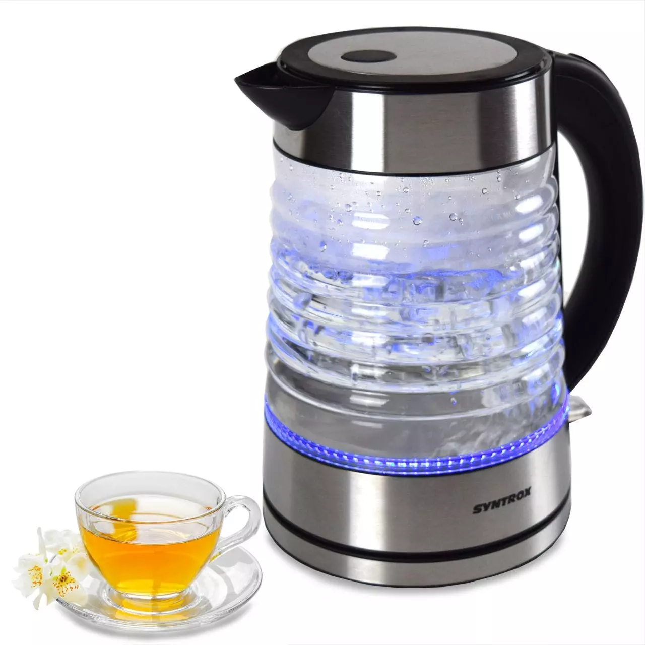 Syntrox-germany 1.7 Liter Wasserkocher Lago Aus Glas & Edelstahl Mit Blauem LED Licht - Image 3