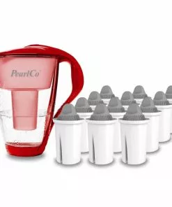 Pearlco Glas-Wasserfilter Rot Inkl. 12 Protect+ Filterkartuschen