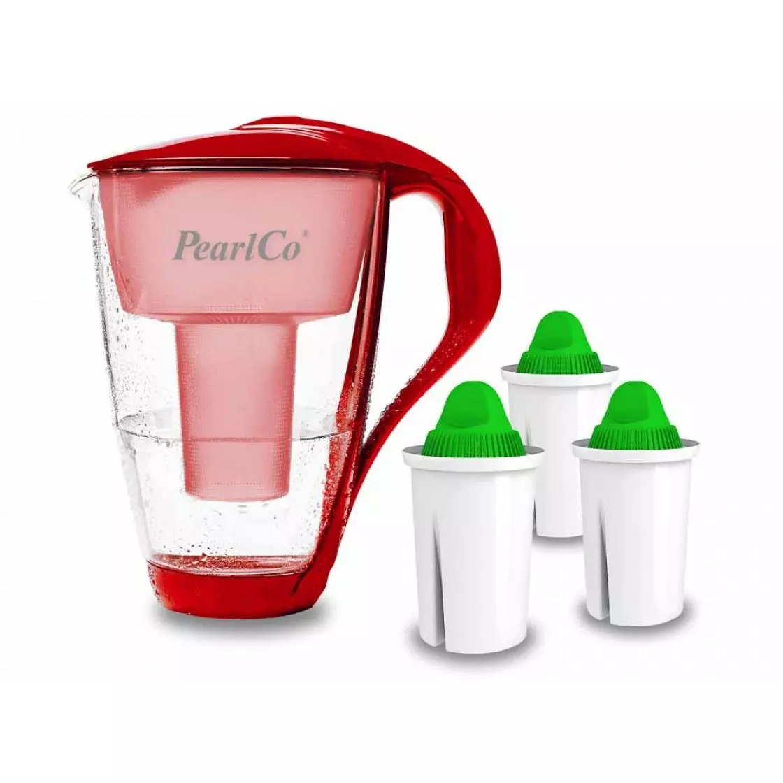 Pearlco Glas-Wasserfilter Rot Inkl. 3 Alkaline Filterkartuschen