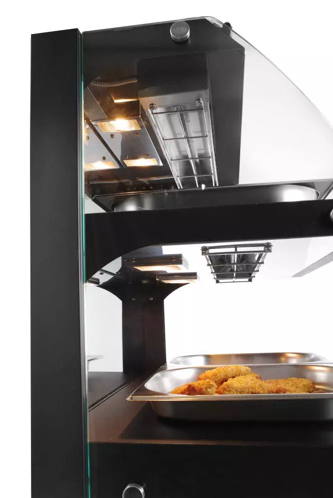 Hendi Warmhaltevitrine Mit Quarzheizung, 2 Regalböden, 650x467x630 Mm