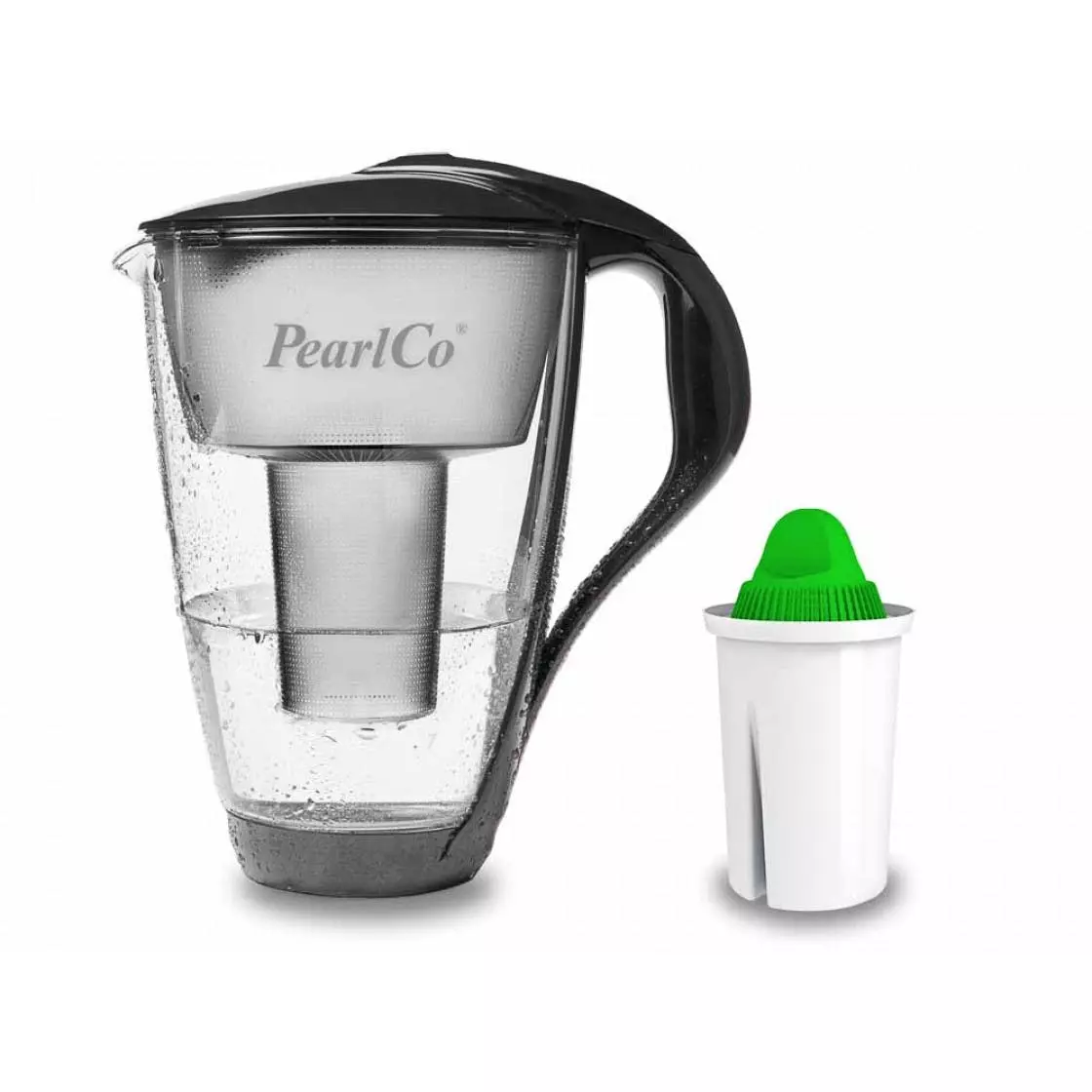 Pearlco Glas-Wasserfilter Anthrazit Inkl. 1 Alkaline Filterkartusche