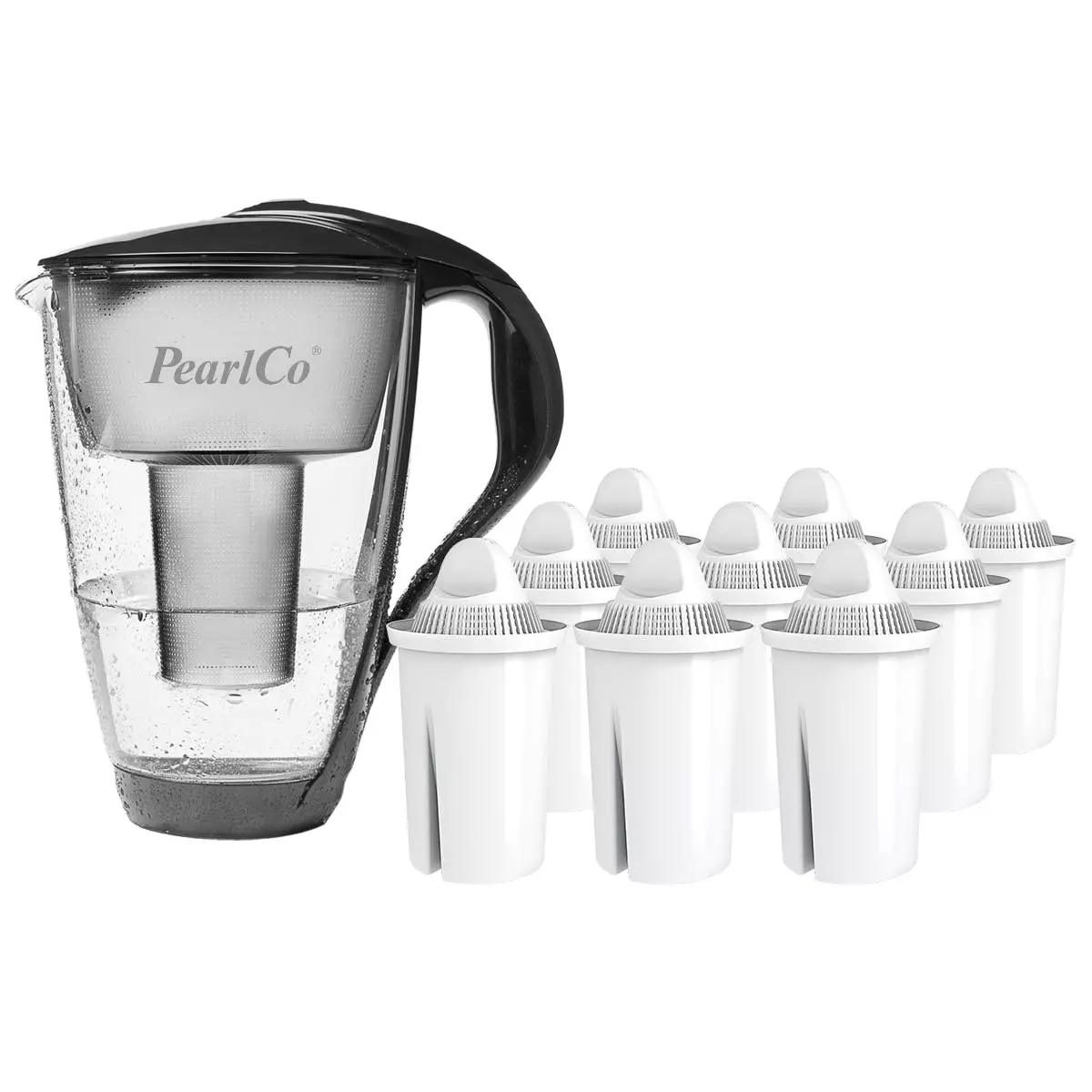 Pearlco Glas-Wasserfilter Schwarz Inkl. 12 Universal Filterkartuschen - Image 4