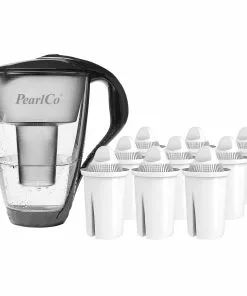 Pearlco Glas-Wasserfilter Anthrazit Inkl. 12 Universal Filterkartuschen