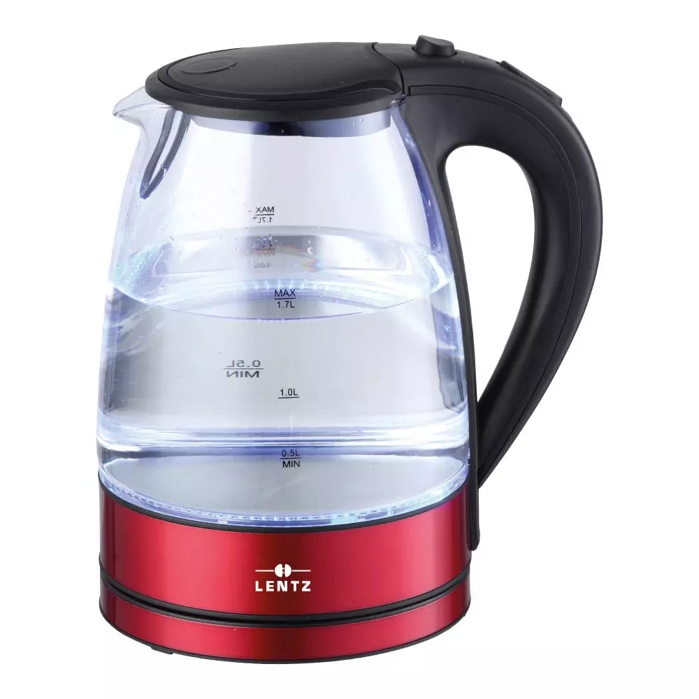 Null LENTZ Wasserkocher Glas 74128 2200W 1,7 Liter LED Beleuchtung Drahtlose Steuerung Edelstahl, Silber - Image 2
