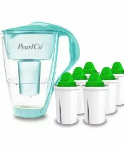 Pearlco Glas-Wasserfilter Mint Inkl. 6 Alkaline Filterkartuschen