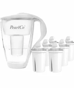 Pearlco Glas-Wasserfilter Weiß Inkl. 6 Universal Filterkartuschen