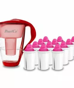 Pearlco Glas-Wasserfilter Rot Inkl. 12 AquaMag Filterkartuschen