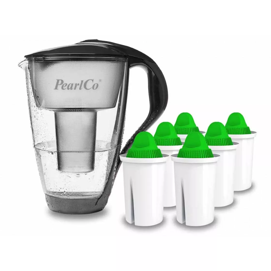 Pearlco Glas-Wasserfilter Anthrazit Inkl. 12 Alkaline Filterkartuschen - Image 2