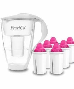 Pearlco Glas-Wasserfilter Weiß Inkl. 6 AquaMag Filterkartuschen