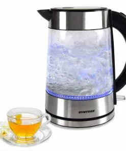 Syntrox-germany 1.7 Liter Wasserkocher Lago Aus Glas & Edelstahl Mit Blauem LED Licht