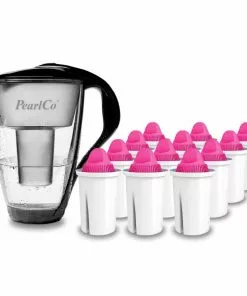 Pearlco Glas-Wasserfilter Schwarz Inkl. 12 AquaMag Filterkartuschen