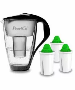 Pearlco Glas-Wasserfilter Schwarz Inkl. 3 Alkaline Filterkartuschen