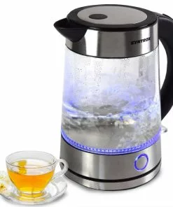 Syntrox-germany 1,7 Liter Wasserkocher Rio Aus Glas & Edelstahl Mit Blauem LED Licht