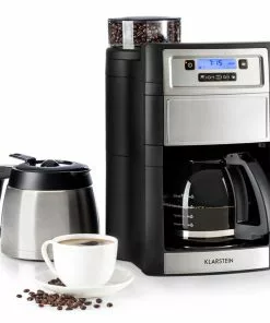 Klarstein Aromatica II Duo Kaffeemaschine, Integriertes Mahlwerk, 1,25 L Silber Silber